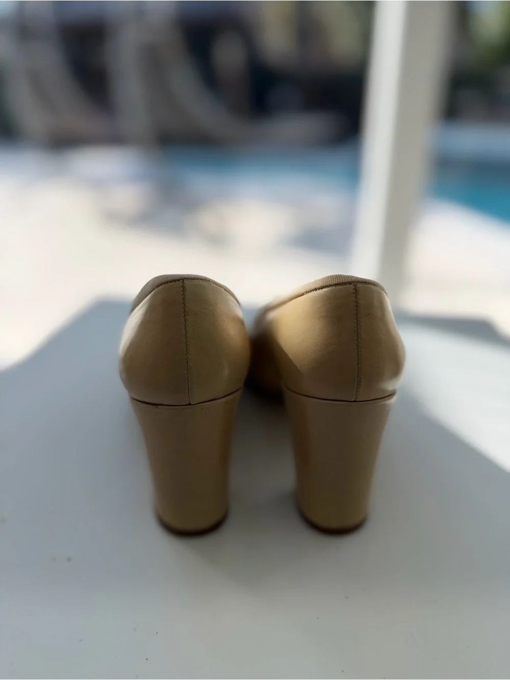 Chanel Beige and Black Cap-Toe block heel pumps